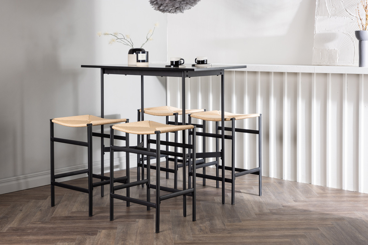 Metalen barkruk Roan - met rotan zitting - 66 cm Zwart
