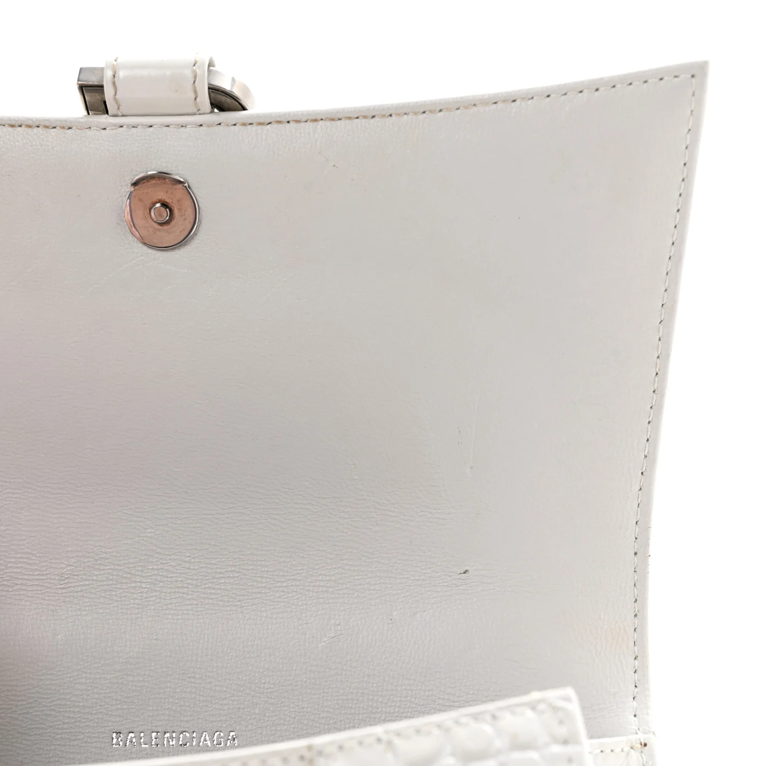 Calfskin Crocodile Embossed Small Hourglass Top Handle Bag White - Top Club