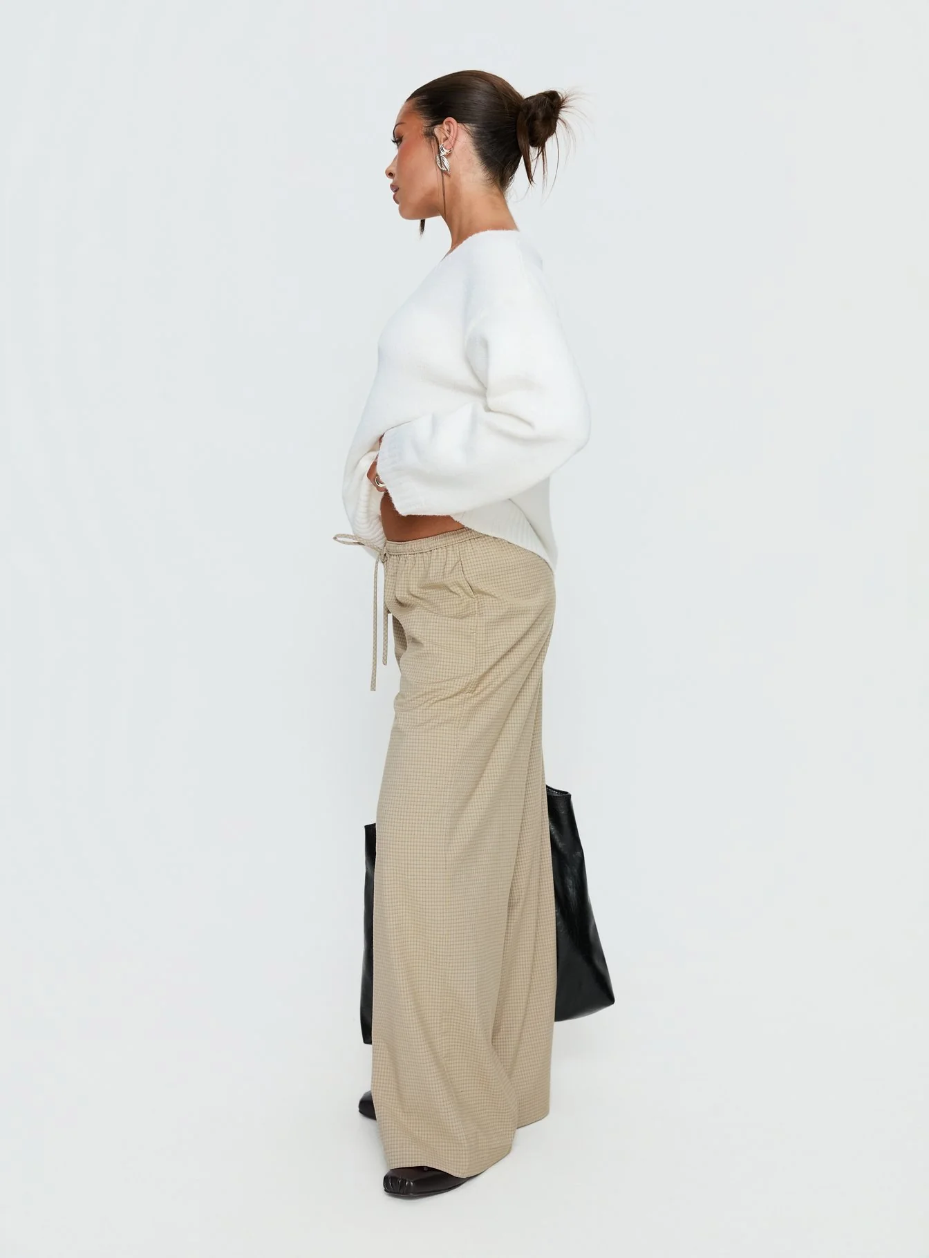 Ketrina Tie Waist Pants Beige Plaid