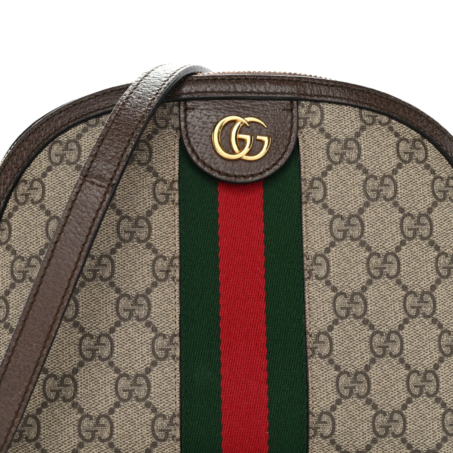 GG Supreme Monogram Textured Dollar Calfskin Web Small Ophidia Dome Shoulder Bag Beige Ebony New Acero - Top Club