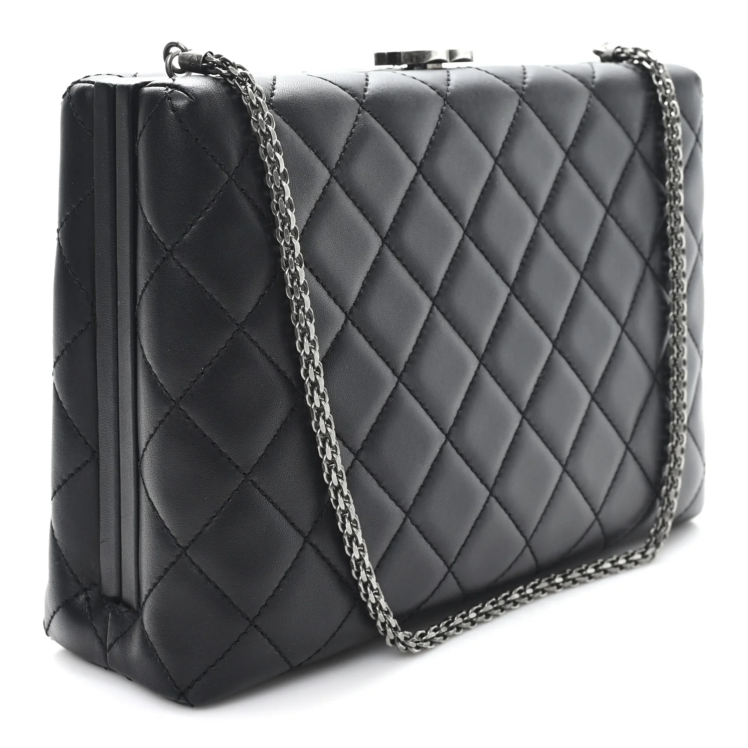 Lambskin Quilted Kisslock Minaudiere Black - Top Club