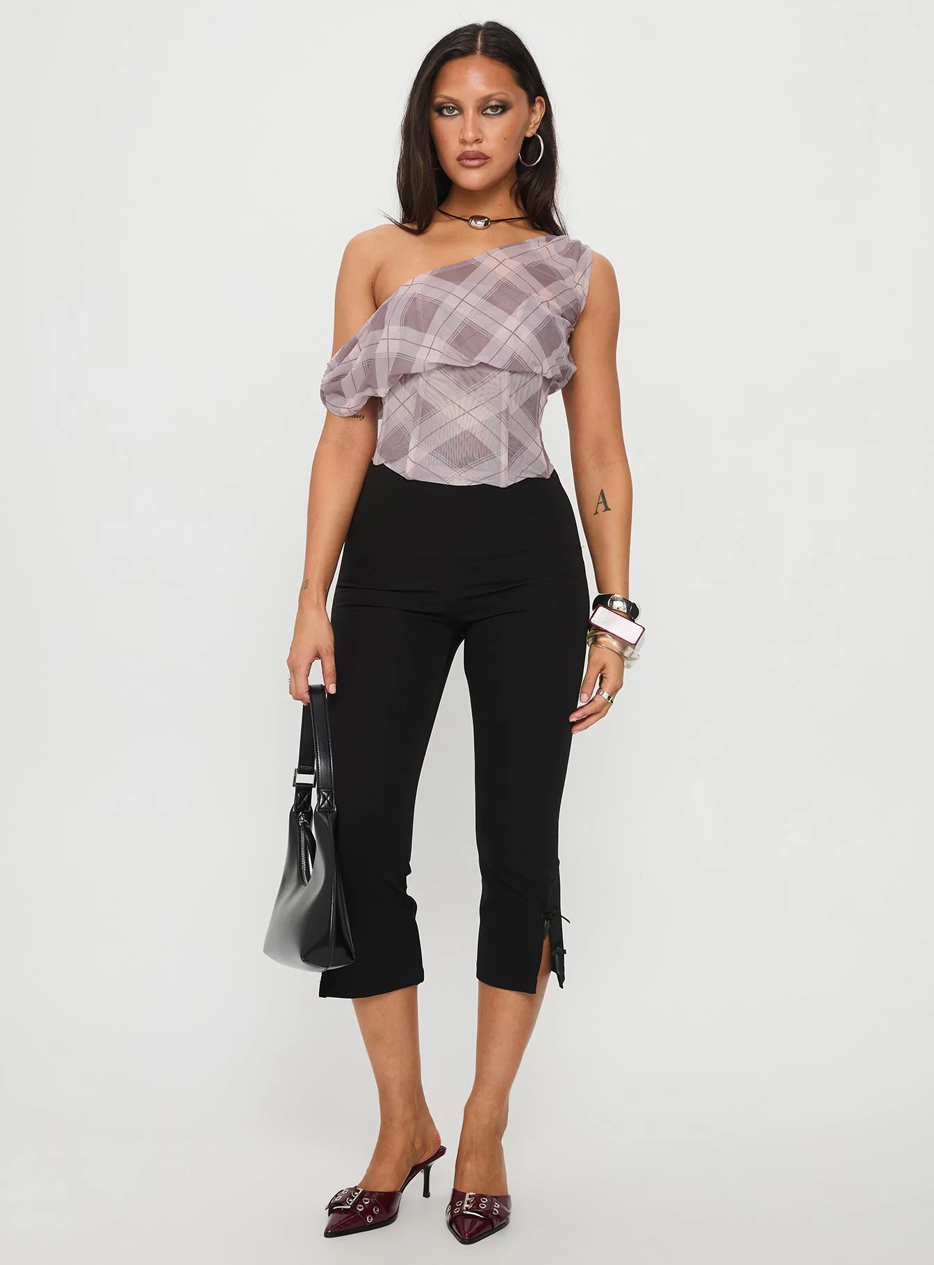 Amabelle Corset Draped Top Multi Plaid