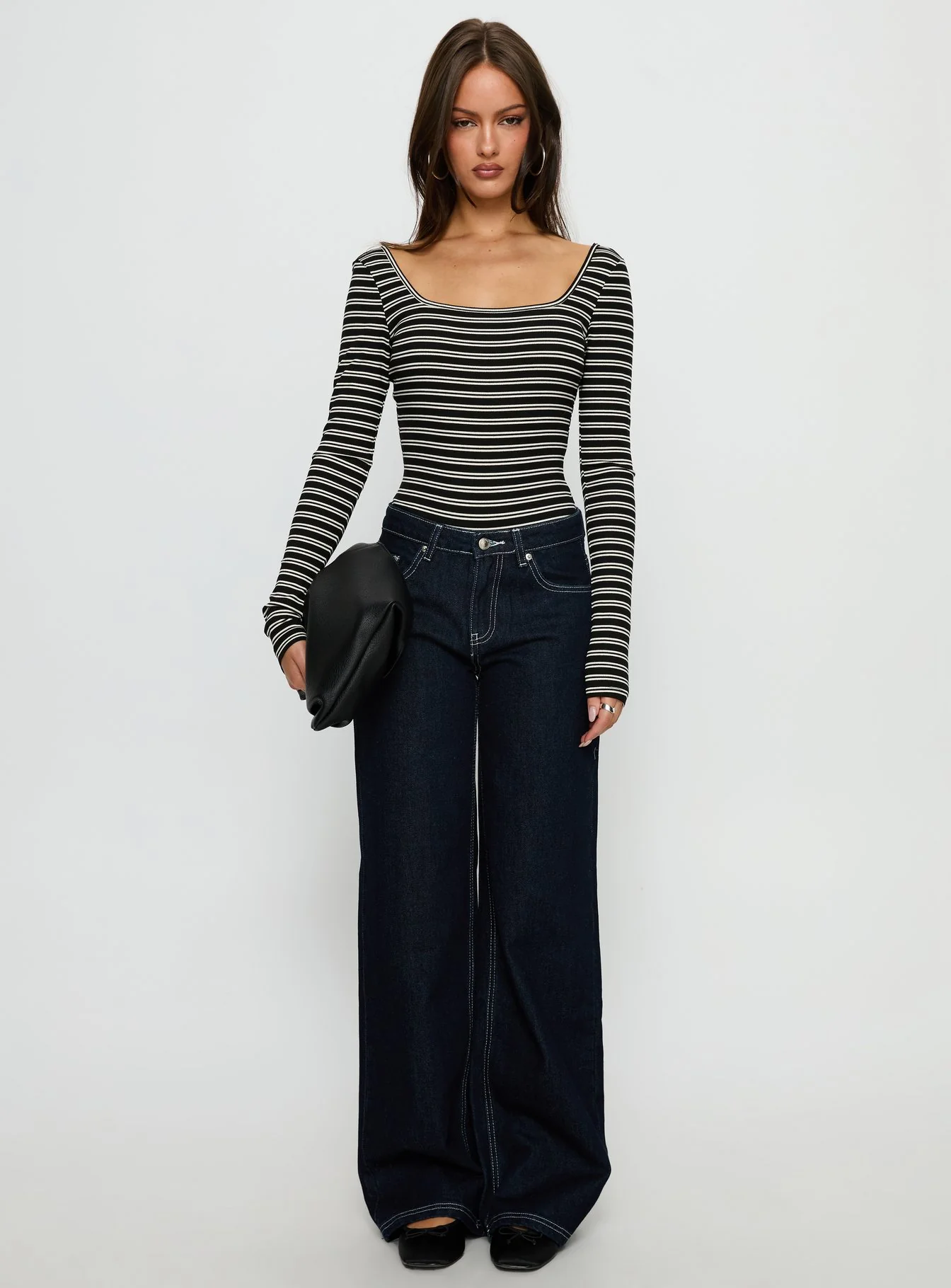 Donica Square Neck Long Sleeve Bodysuit Grey Stripe