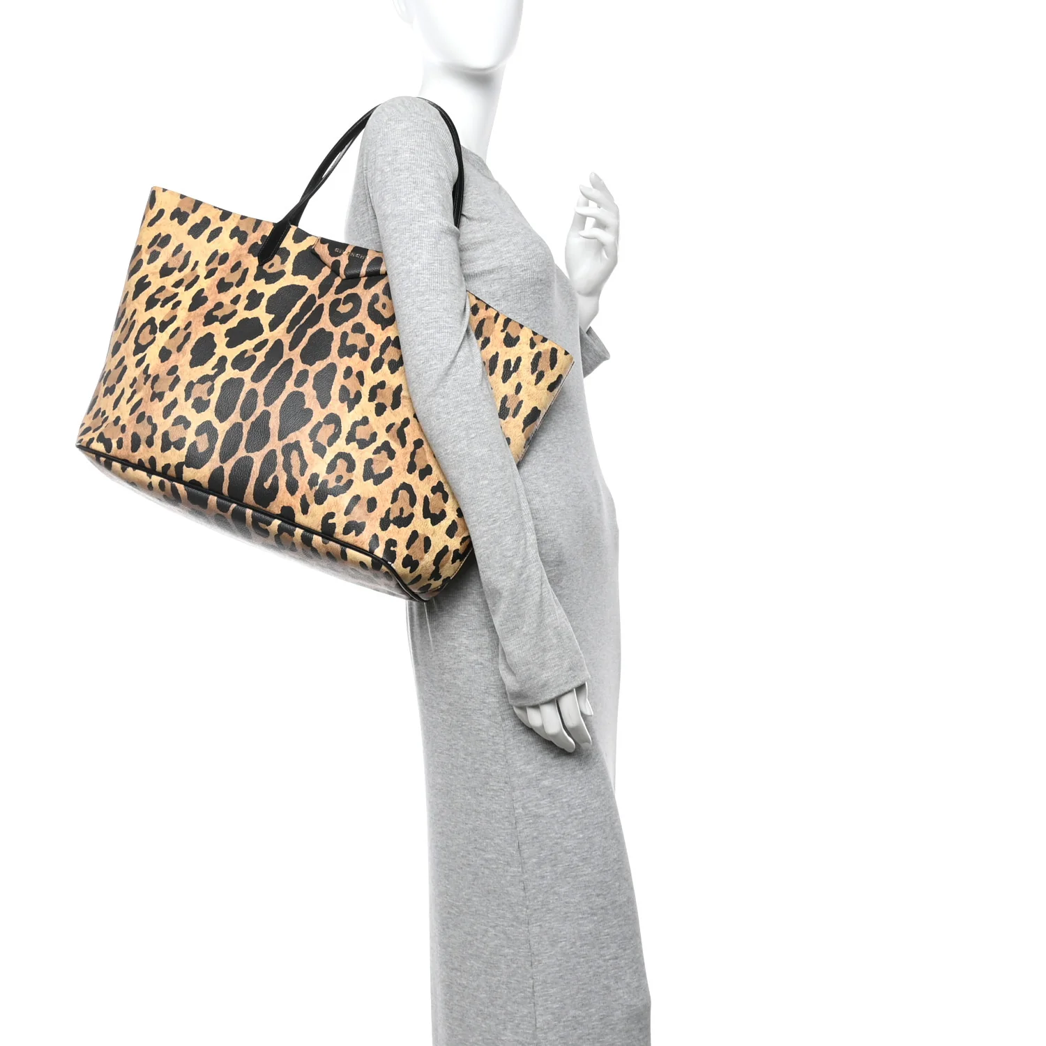 Textured Coated Canvas Leopard Print Large Antigona Tote