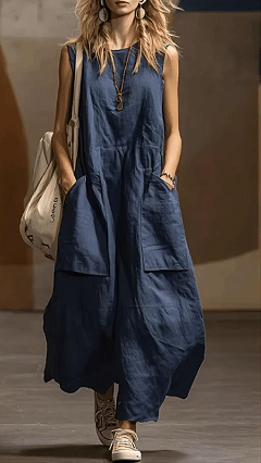 Women's Loose-Fit, Simple, Sleeveless Cotton-Linen Dress with Pockets - Nordfashionstorm - Women's Clothing, Fashion for You - Nordfashionstorm.com