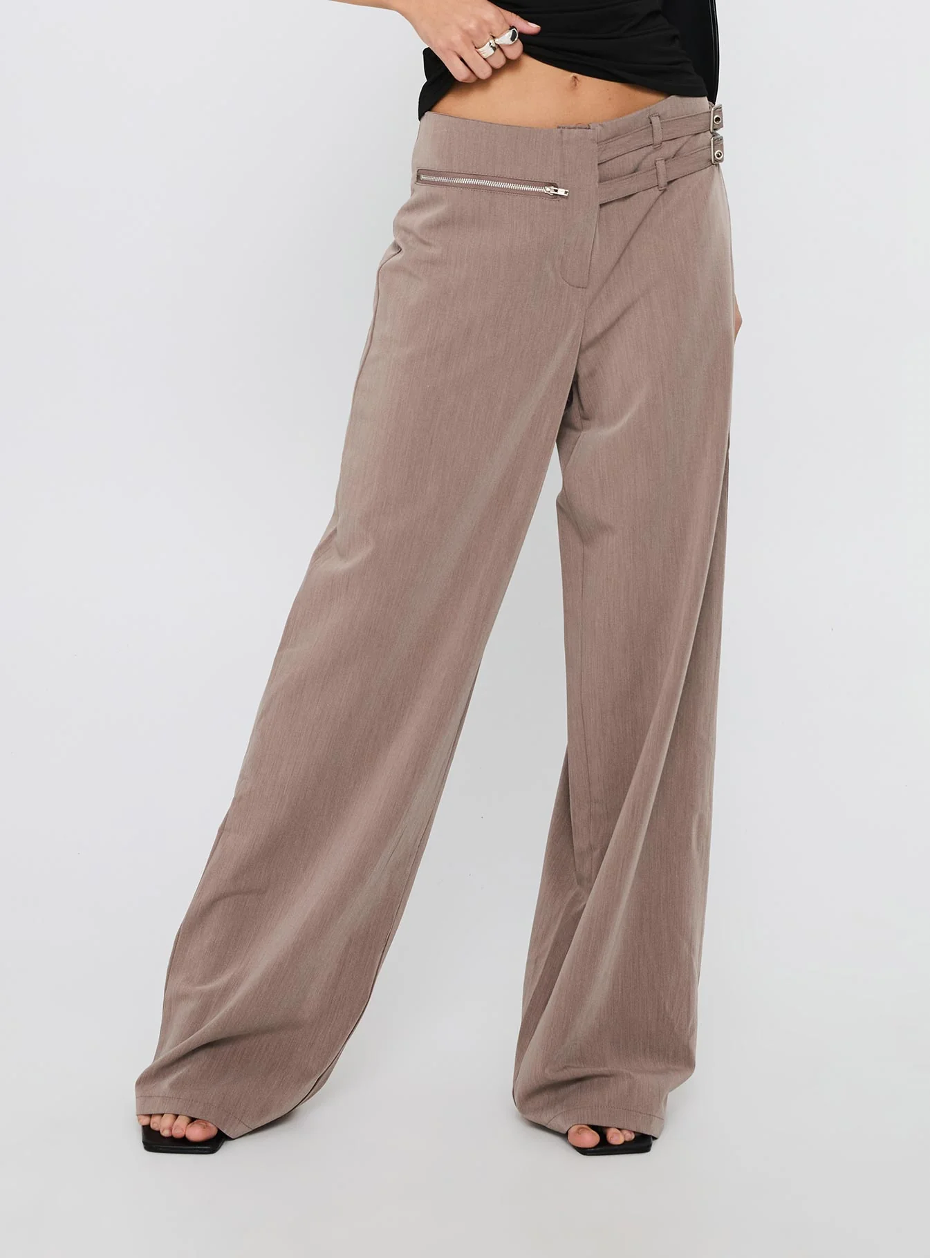 Rinah Belted Pants Brown