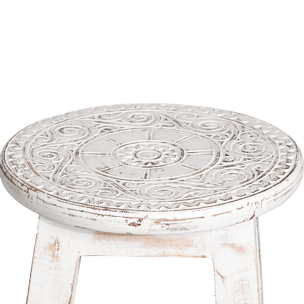 Houten krukje mandala wit/whitewash