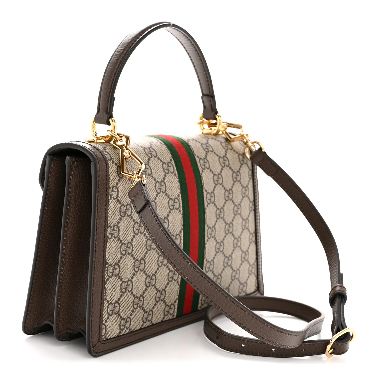 GG Supreme Monogram Textured Dollar Calfskin Web Small Ophidia Padlock Top Handle Bag Beige Ebony New Acero - Top Club