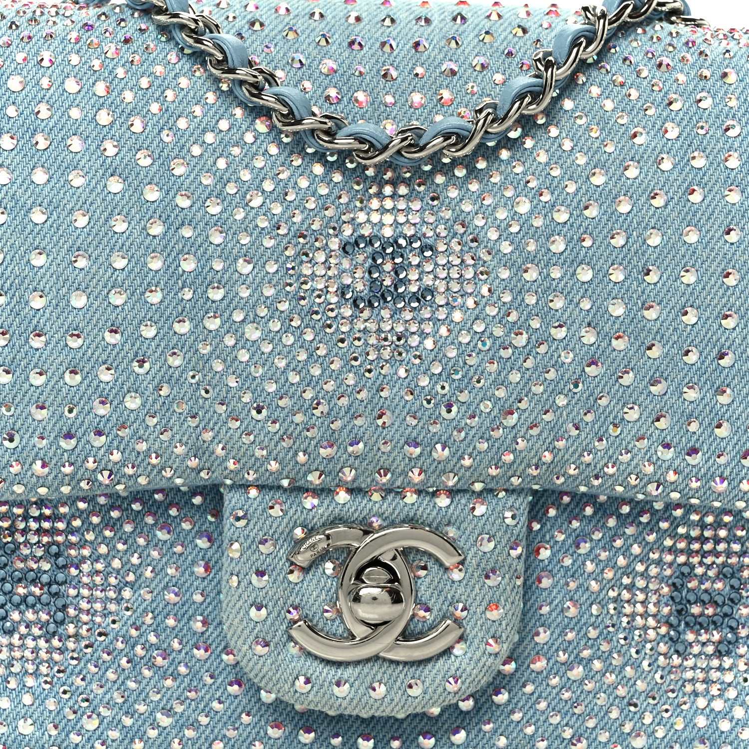 Denim Strass Evening Flap Bag Blue - Top Club