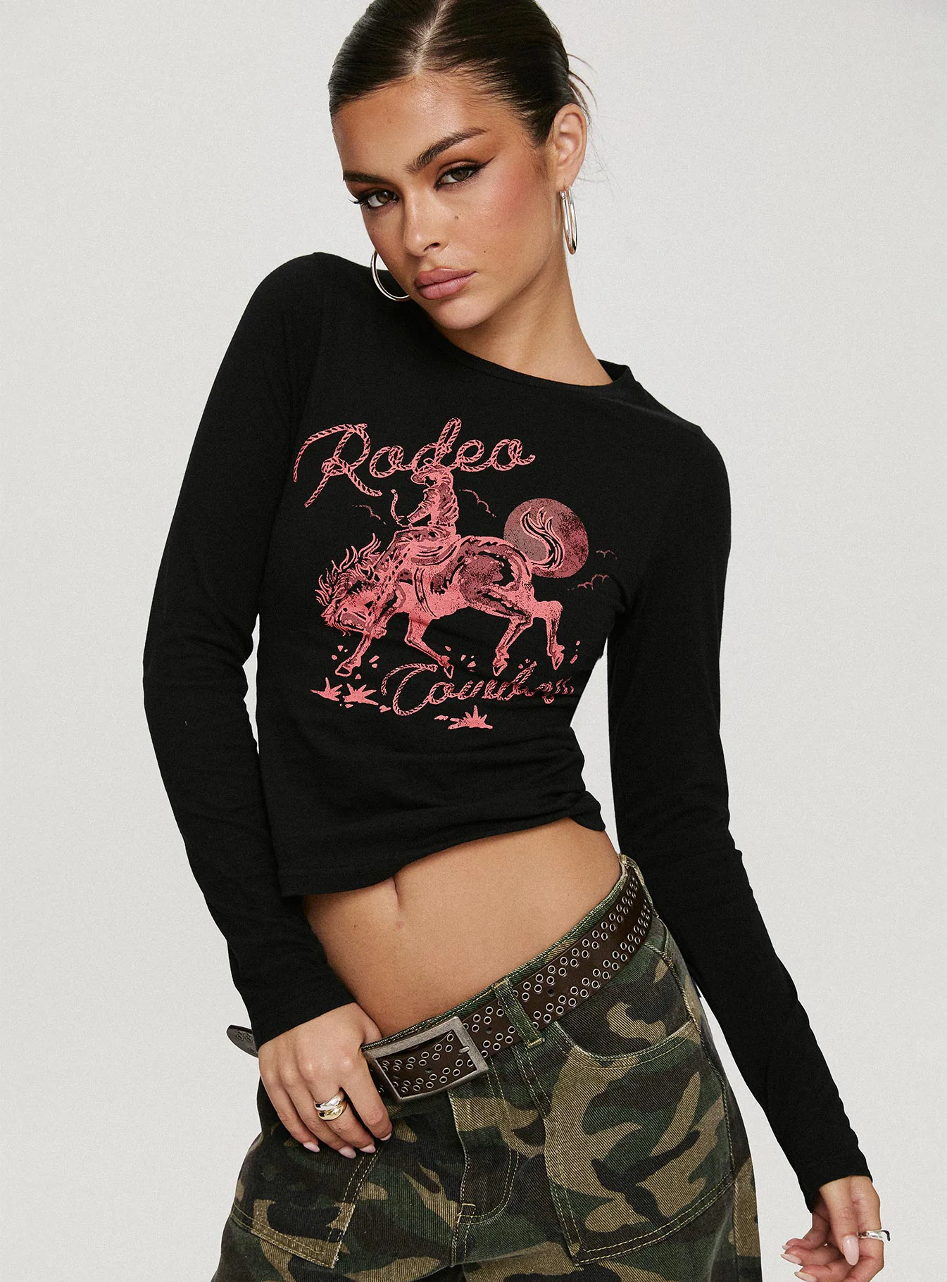 Rodeo Cowboy Long Sleeve Top Washed Wine
