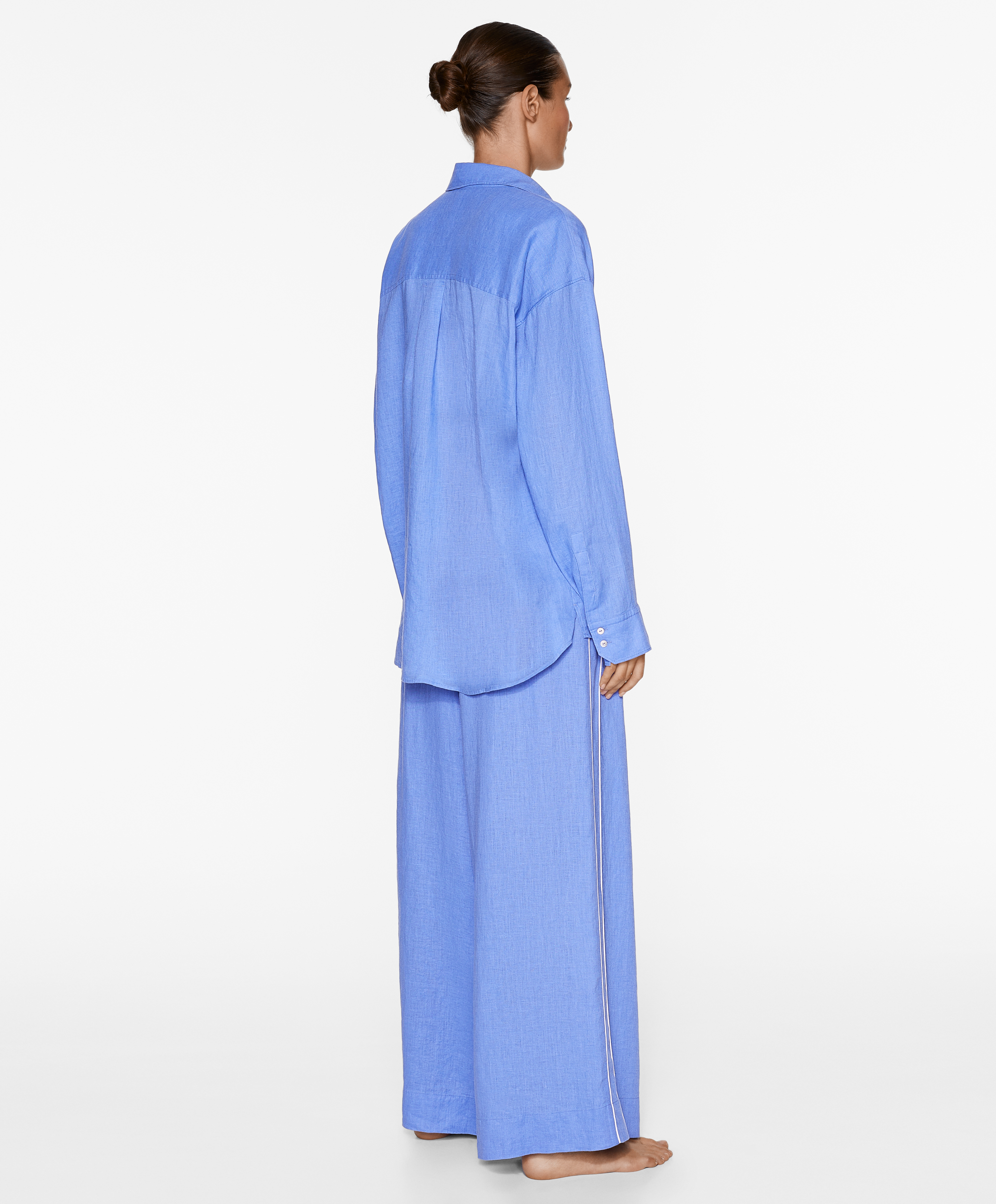 OYSHO 100% linen wide straight-leg trousers with piping