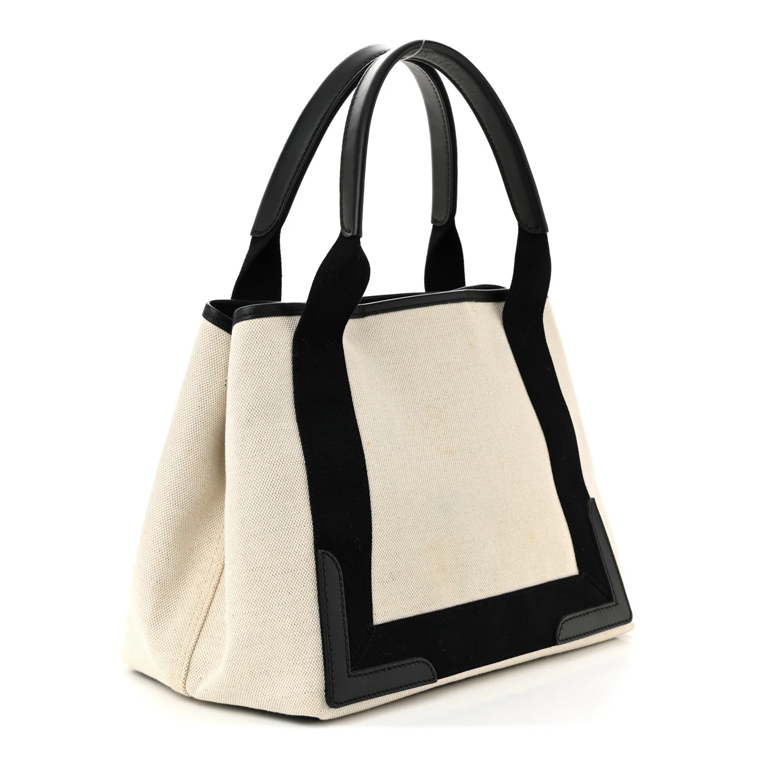 Cotton Canvas Satin Calfskin S Navy Cabas Natural Black - Top Club