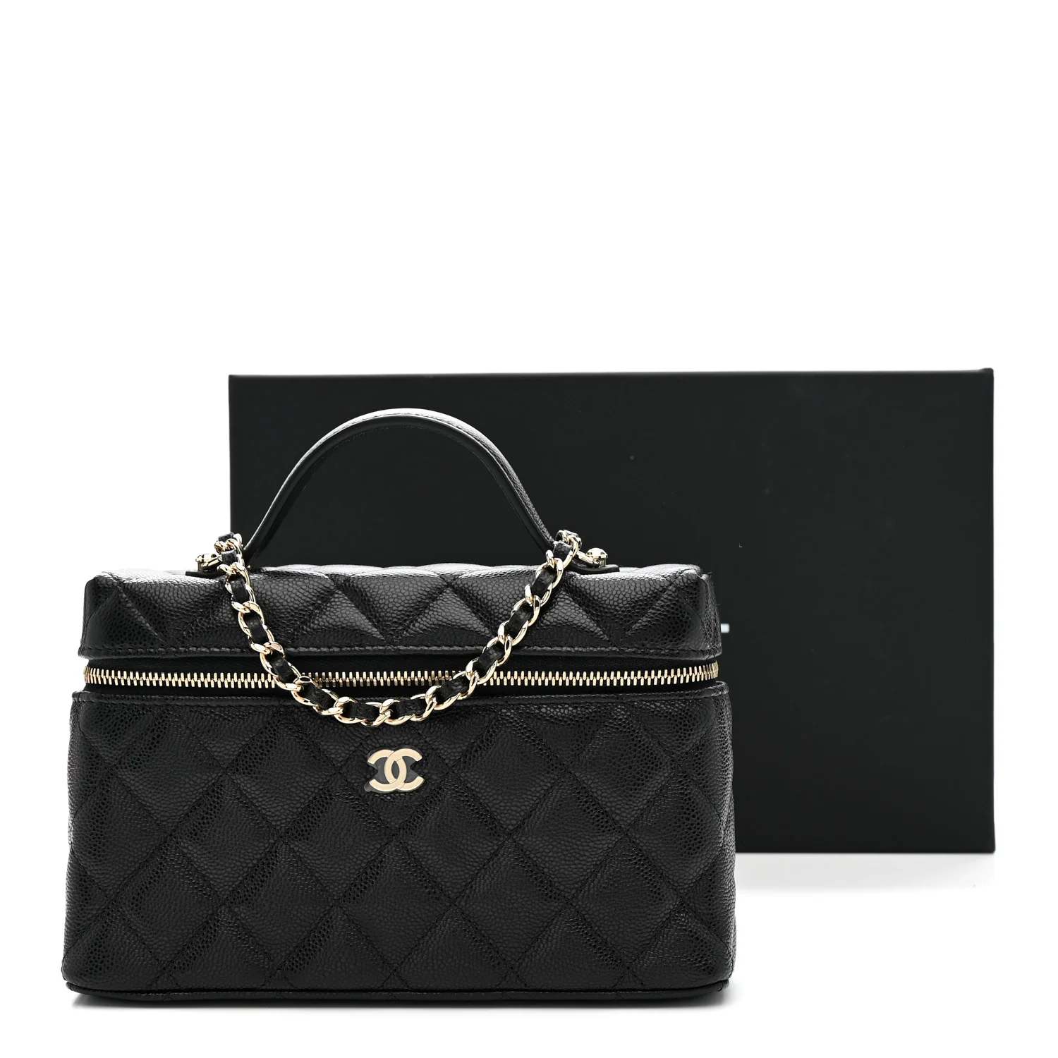 Caviar Quilted Top Handle Slim Vanity With Chain Black - Top Club