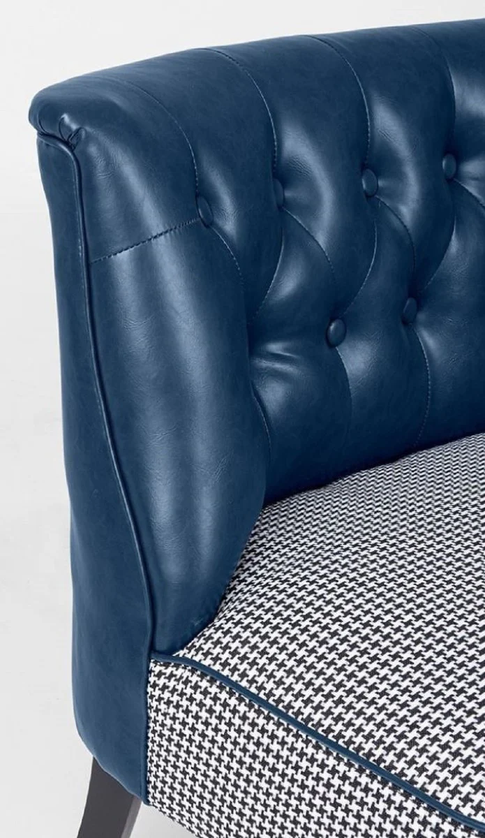 Luxury Chesterfield faux leather sofa blue / white / black 136 x 66 x H. 76 cm - Living room sofa - Living room furniture - Chesterfield furniture - Luxury furniture - Luxury furnishings