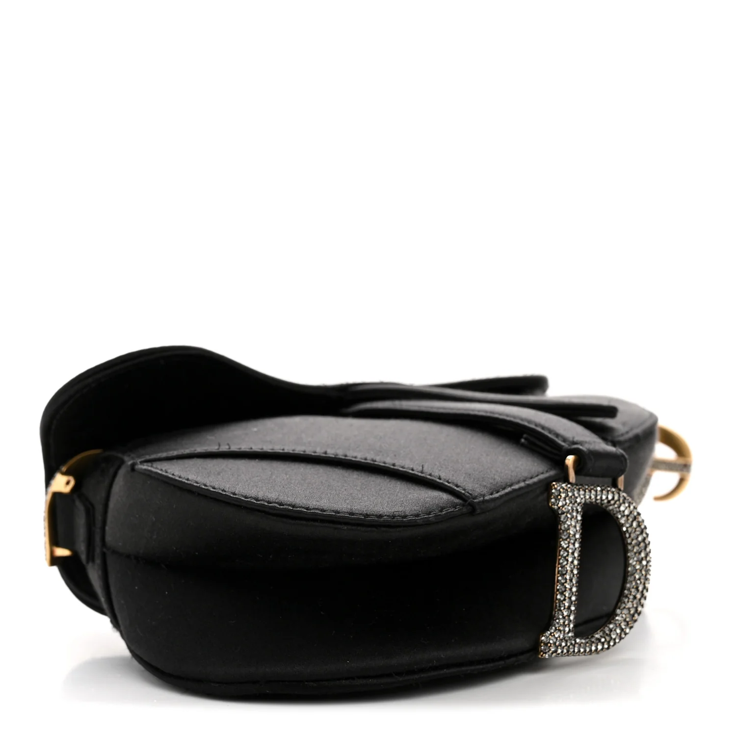Satin Crystal Mini Saddle Bag Black - Top Club