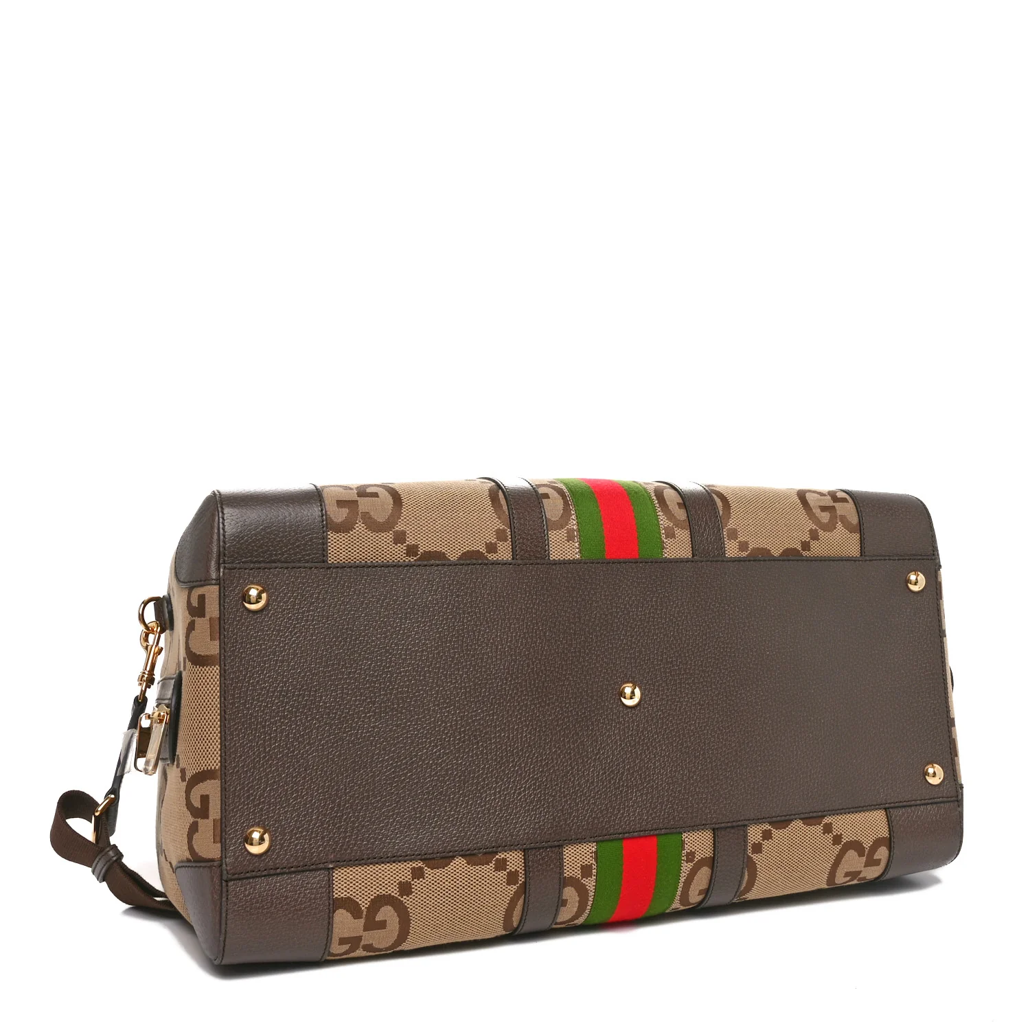 Monogram Jumbo GG Textured Dollar Calfskin Web Large Duffle Bag Camel Ebony - Top Club