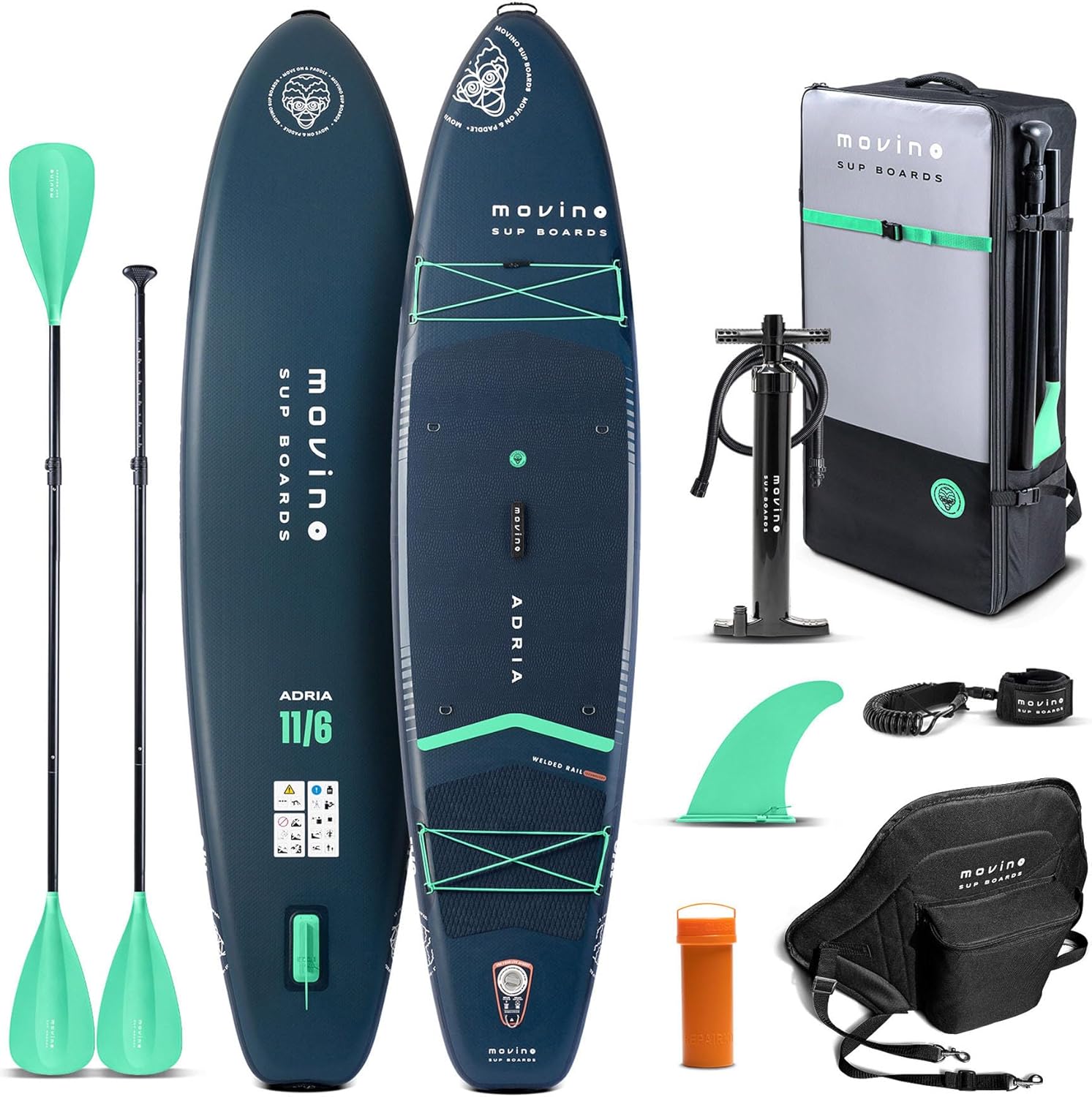 Movino Tavola SUP Gonfiabile per Adulti - 2in1 SUP Kayak - fino a 165 kg - con Pagaia - 350 x 83 x 15 cm - Stand Up Paddleboard Adria