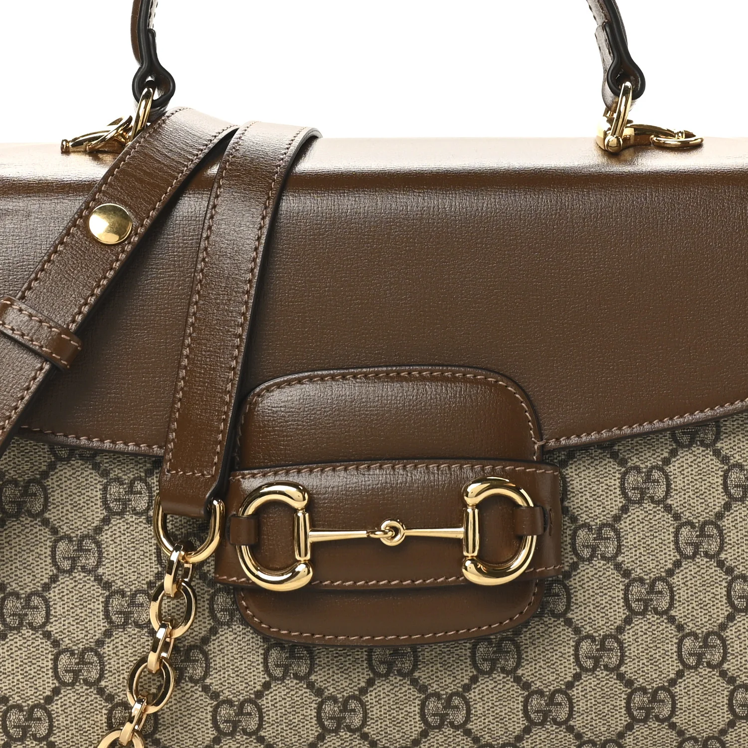 GG Supreme Monogram Calfskin Medium Horsebit 1955 Top Handle Bag Beige Ebony Brown Sugar - Top Club