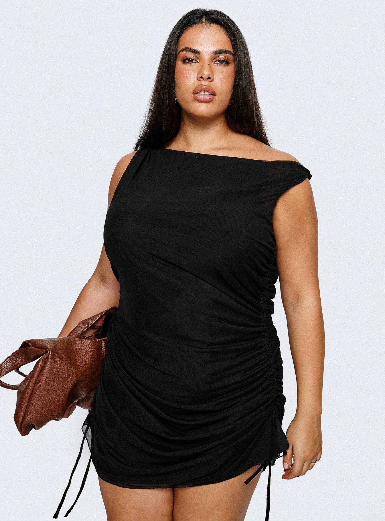 Bella Luna Ruched Mini Dress Black Curve