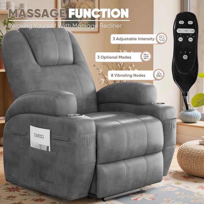 Lacoo Power Lift Electric Massage Recliner Chair Oversized Single Sofa with Cup Holder for Elderly, Black