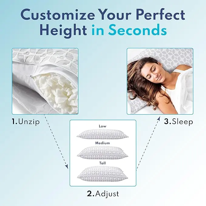 Blissy Signature Adjustable Pillow - Classic - For Side, Back & Stomach Sleepers - Wake Up Pain-Free!