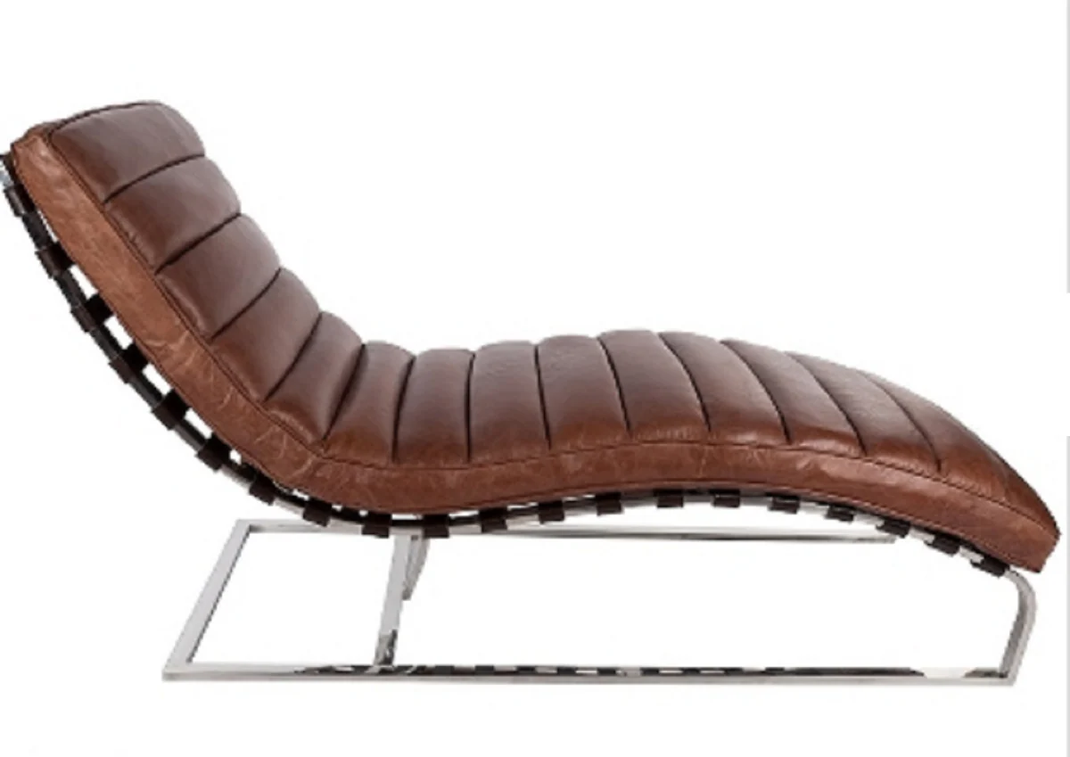 Luxury Genuine Leather Vintage Oviedo Lounger / Armchair Brown - Leather Armchair Art Deco Lounge Relax Armchair