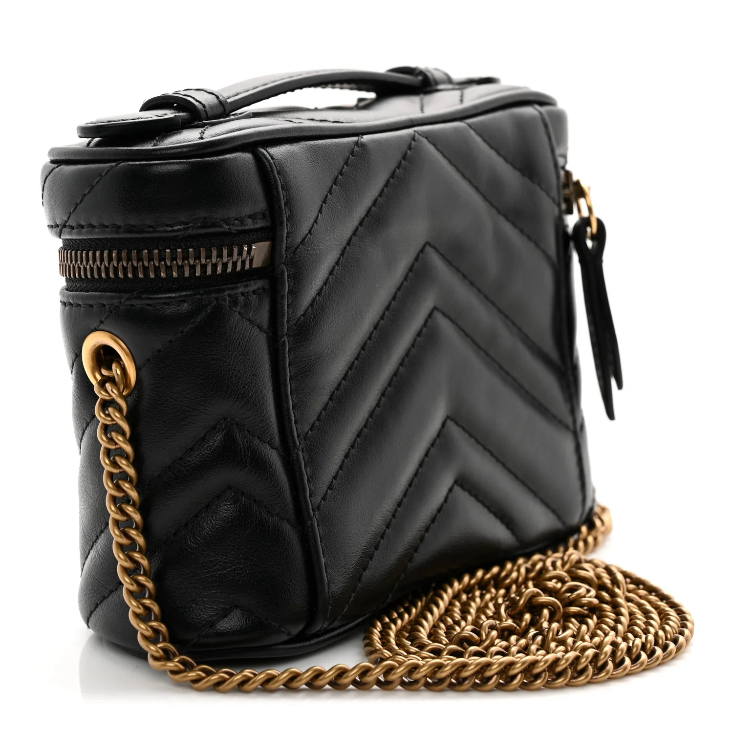 Calfskin Matelasse Chevron Mini GG Marmont Top Handle Bag Black - Top Club