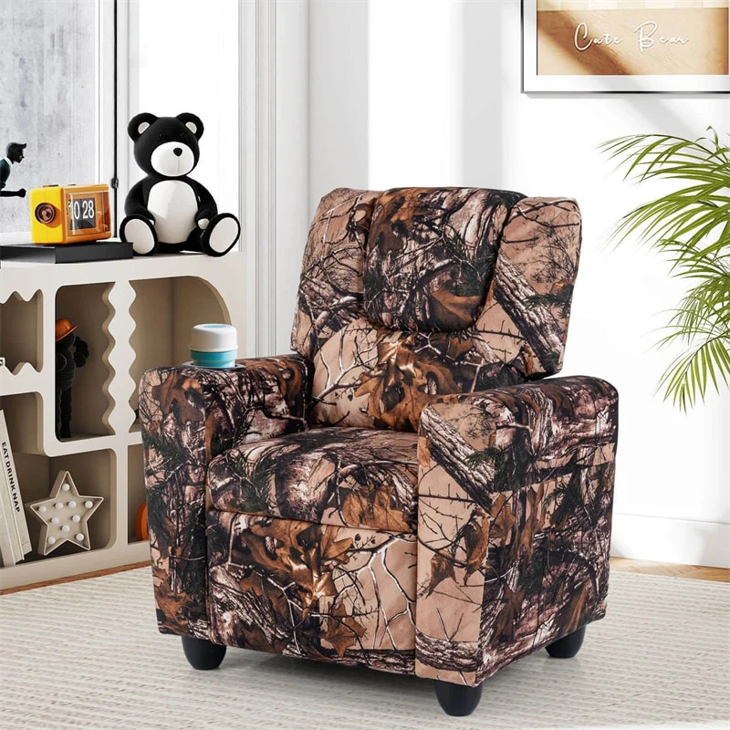 Kids Recliner Chair with Cup Holder & Side Pocket, Adjustable Toddler Lounge Sofa, Ergonomic Children Armchairs for Boys Girls Age 3+, 150lbs