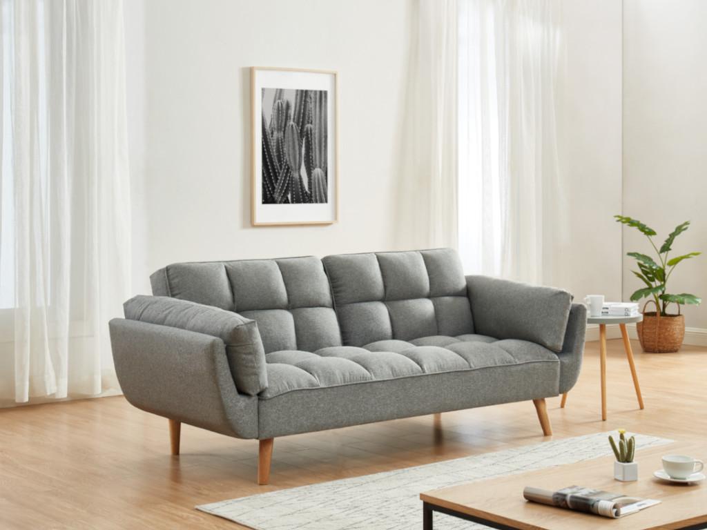 Sofá cama de 3 plazas - tela de sarga gris