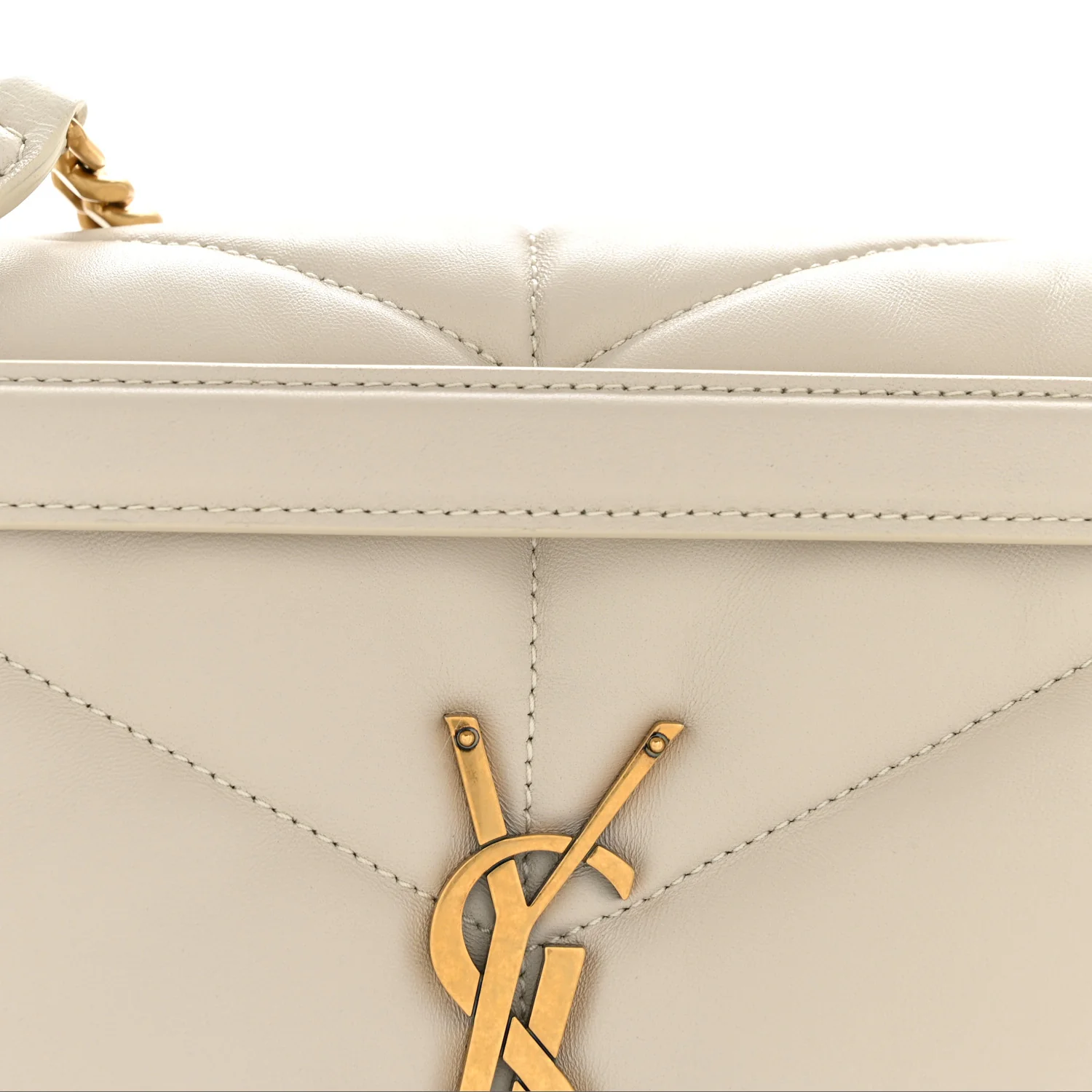 Lambskin Quilted Medium Loulou Puffer Monogram Chain Satchel Crema Soft - Top Club