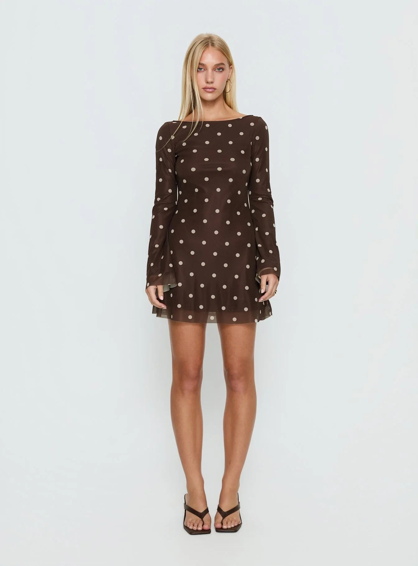 Lukea Long Sleeve Mini Dress Brown Polka Dot
