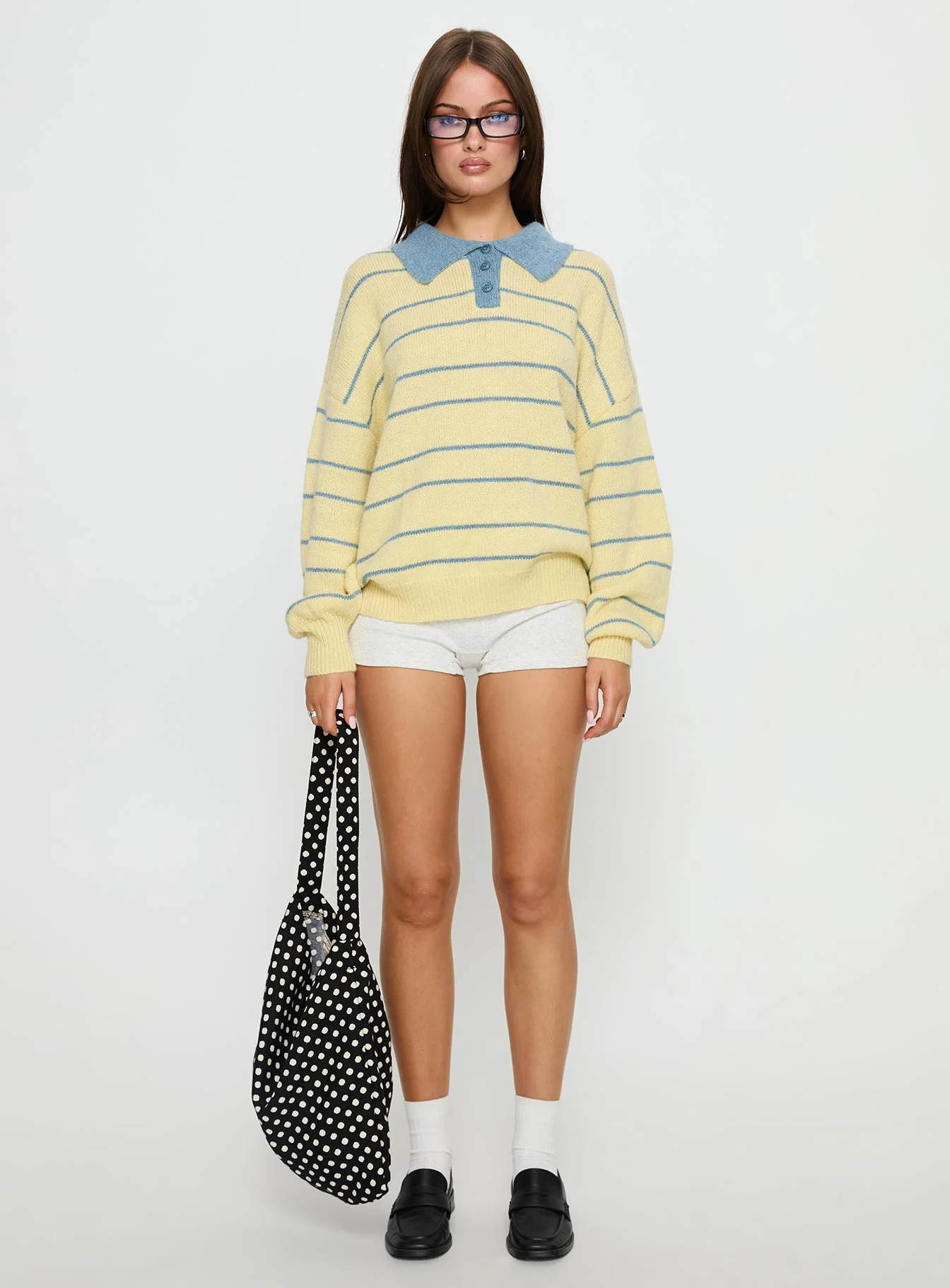 Minda Collared Knit Sweater Yellow Stripe
