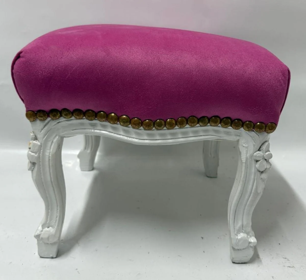 Baroque footstool pink / white H. 33 cm - baroque style stool