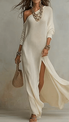 Women's Elegant Long-Sleeve Knitted Dress with Pleats and Slit - Nordfashionstorm - Women's Clothing, Fashion for You - Nordfashionstorm.com
