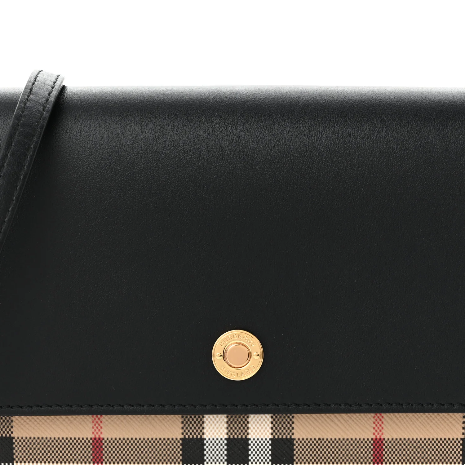 Calfskin Vintage Check Hannah Wallet with Detachable Strap Black - Top Club