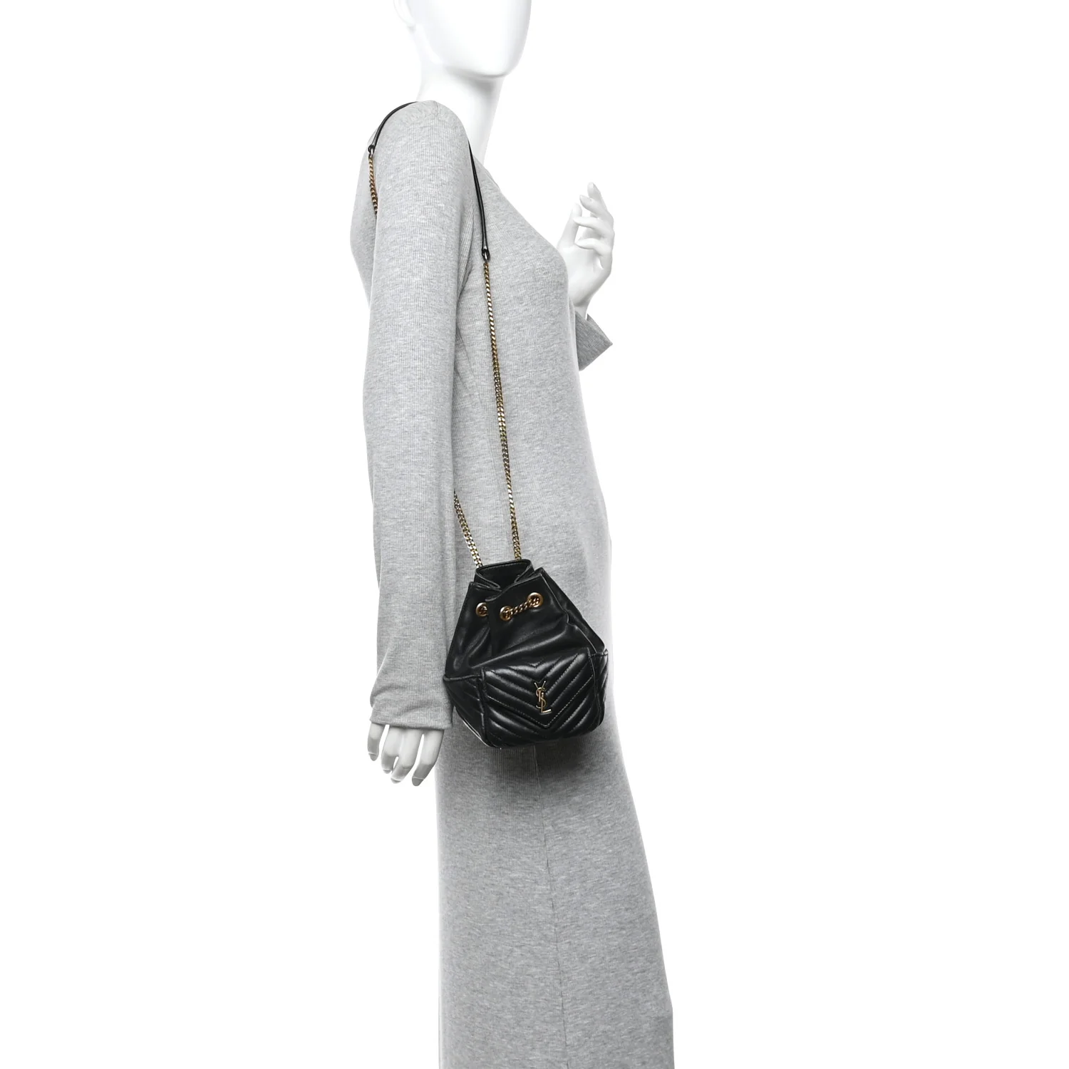 Lambskin Matelasse Monogram Joe Nano Bucket Bag Black