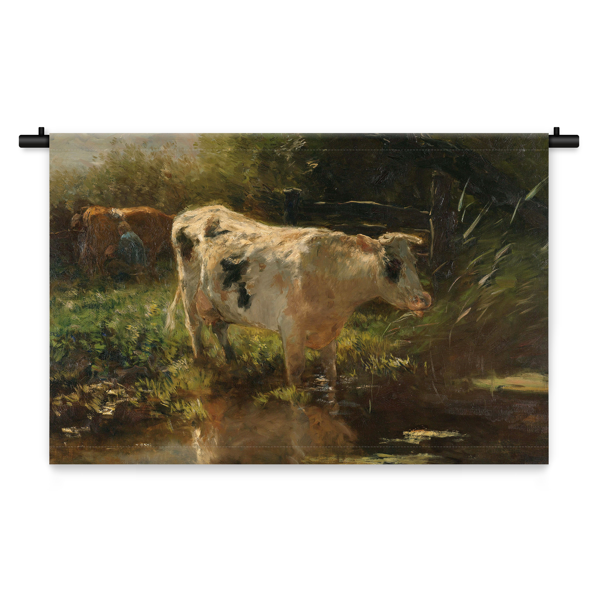 Wandkleed Koe aan de waterkant 210 x 150 cm