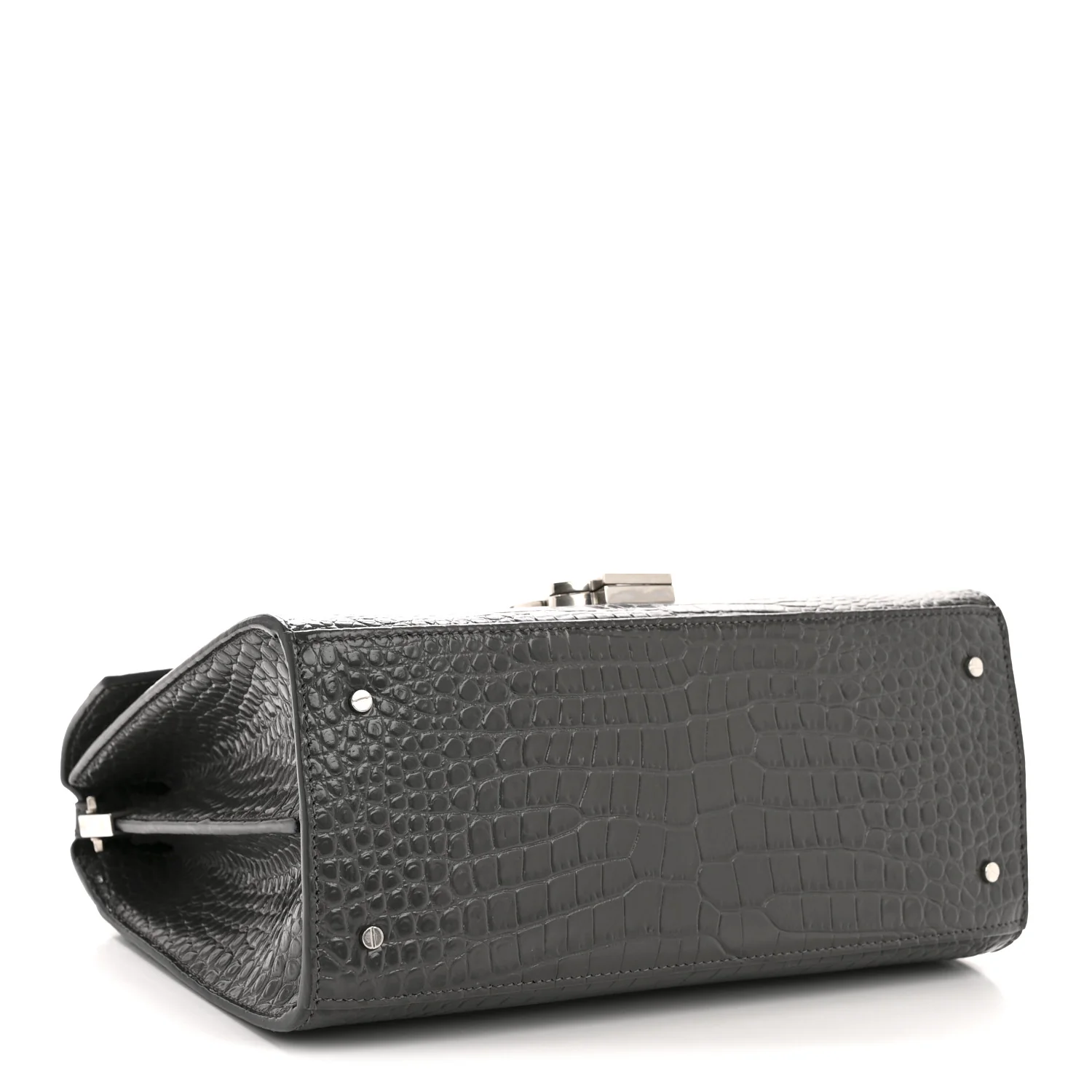 Calfskin Crocodile Embossed Medium Classic Monogram Cassandra Top Handle Fog - Top Club