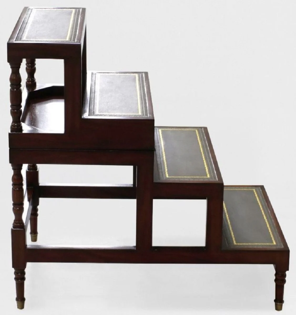 Luxury Art Nouveau coffee table dark brown / green / gold - fold-out solid wood library stairs with real leather - Art Nouveau living room furniture - noble & magnificent