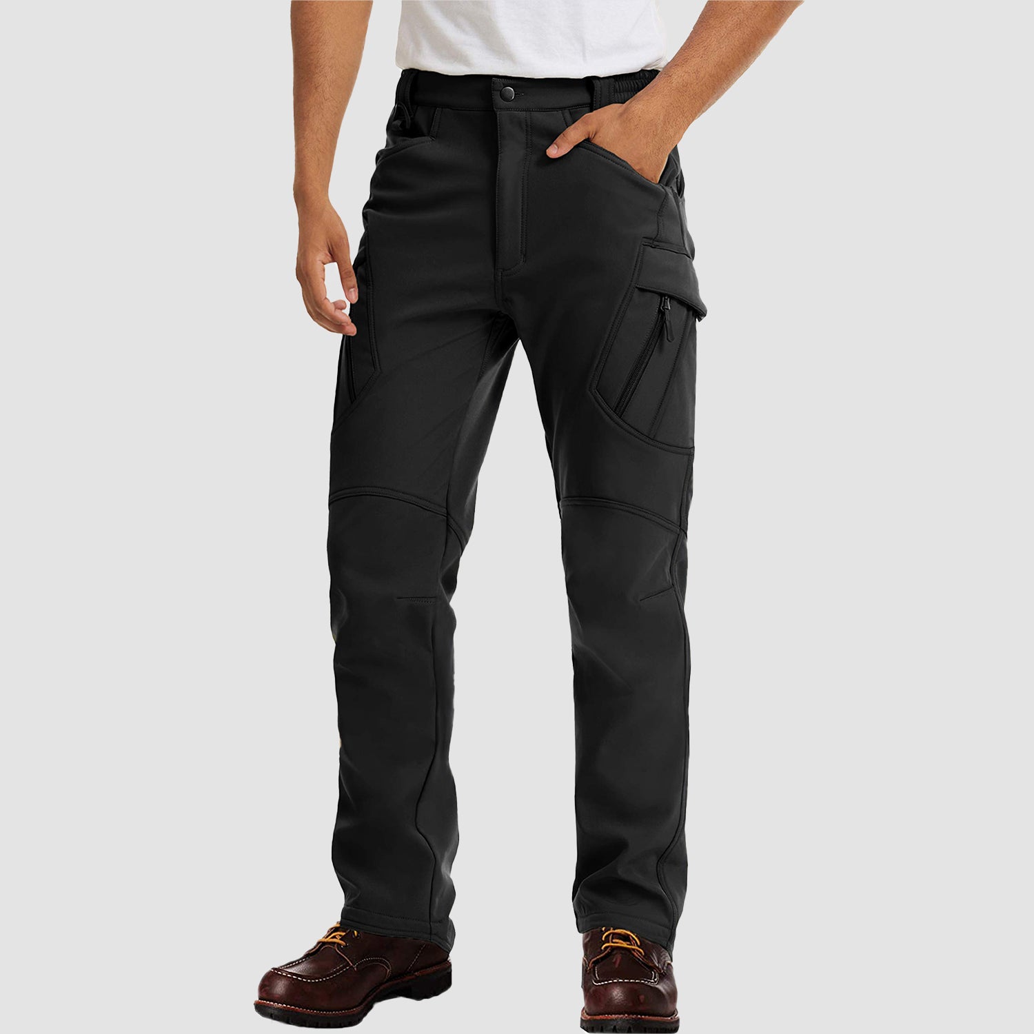 Men's Tactical Pants with 9 Pockets, Water Repellent, Warm Fleece Lined, Winter Snow Ski Pants
