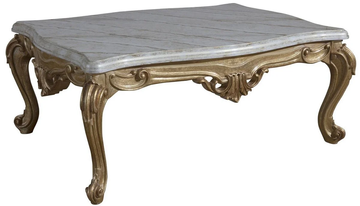 Luxury baroque coffee table gray / gold 120 x 87 x H. 48 cm - solid wood living room table in baroque style - baroque furniture - noble & magnificent