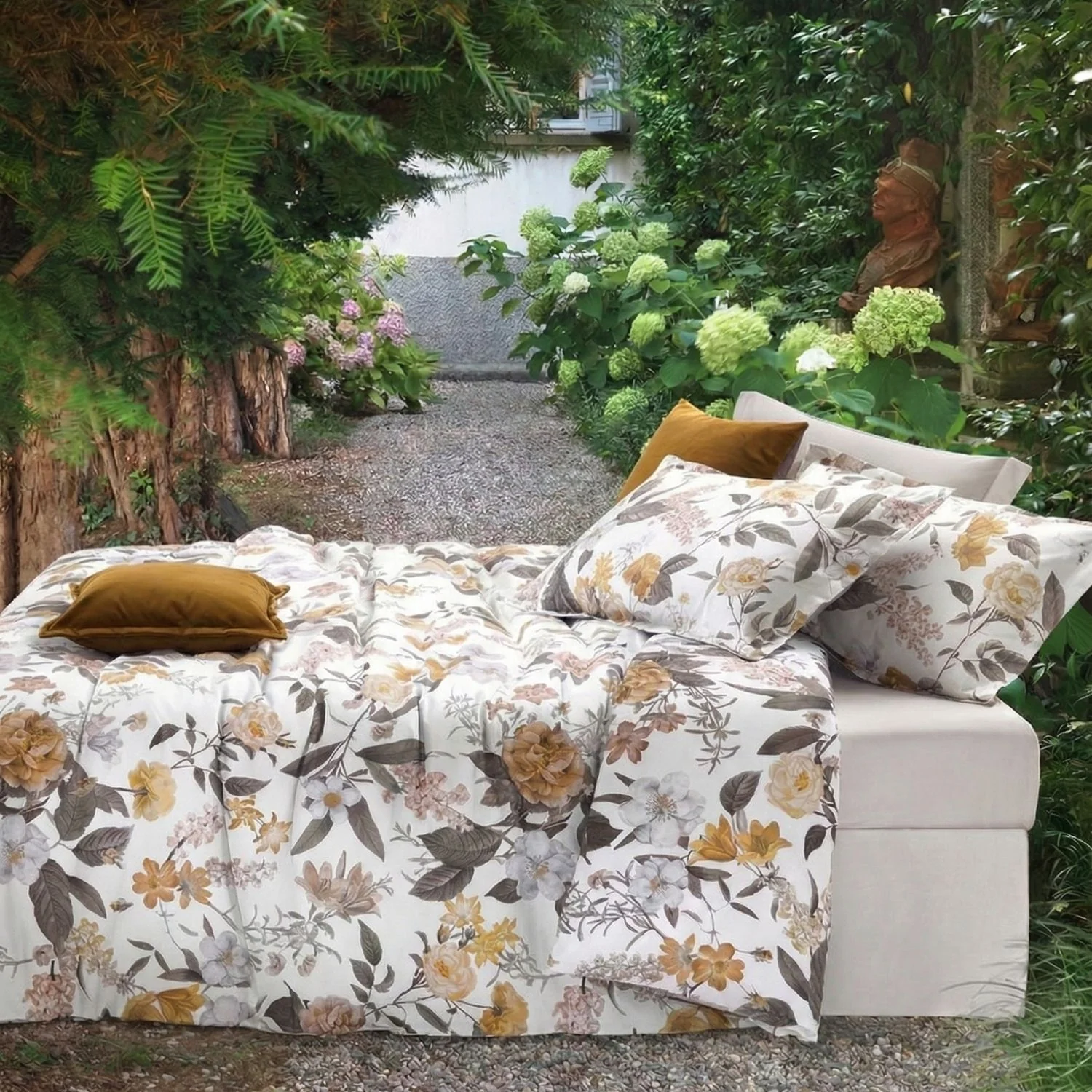 Completo Lenzuola In Raso Di Cotone Winter Garden Matrimoniale