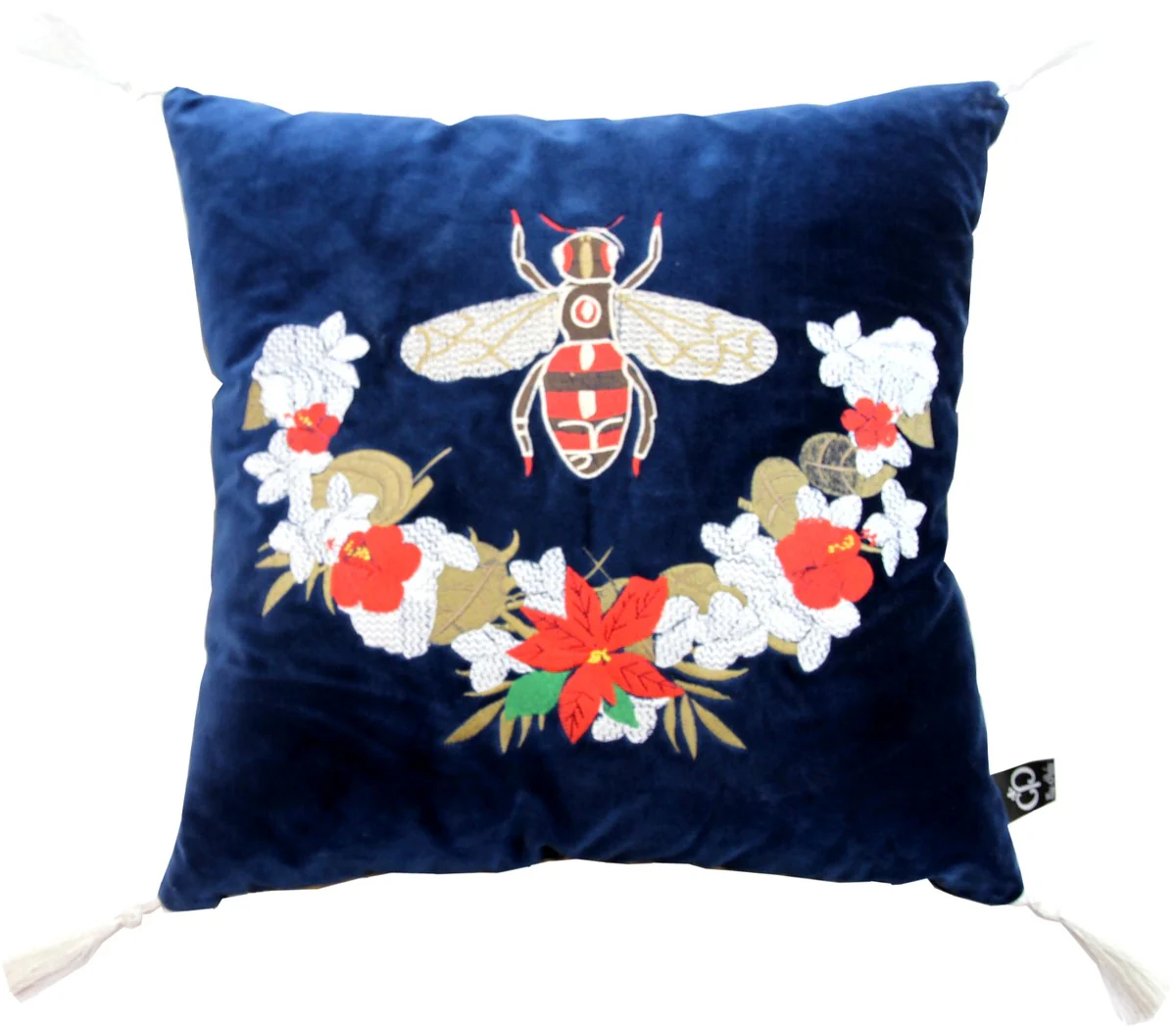 Luxury decorative cushion with tassels Bee blue / white 45 x 45 cm - Finest velvet fabric - Luxury decorative accessories