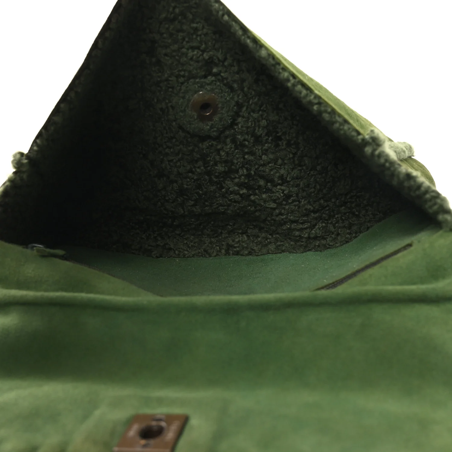 Suede Shearling Flap Clutch Green - Top Club