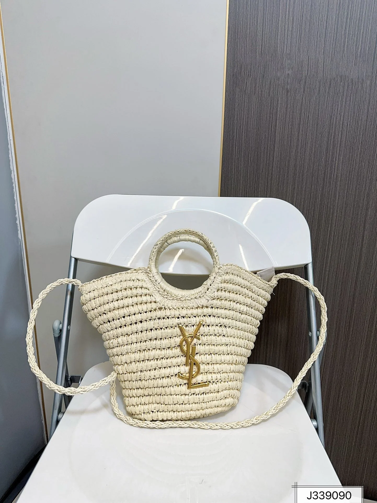YSL SAINT LAURENT Raffia Woven Tote Bag For Summer Vacation Beach 30x20cm - Top Club