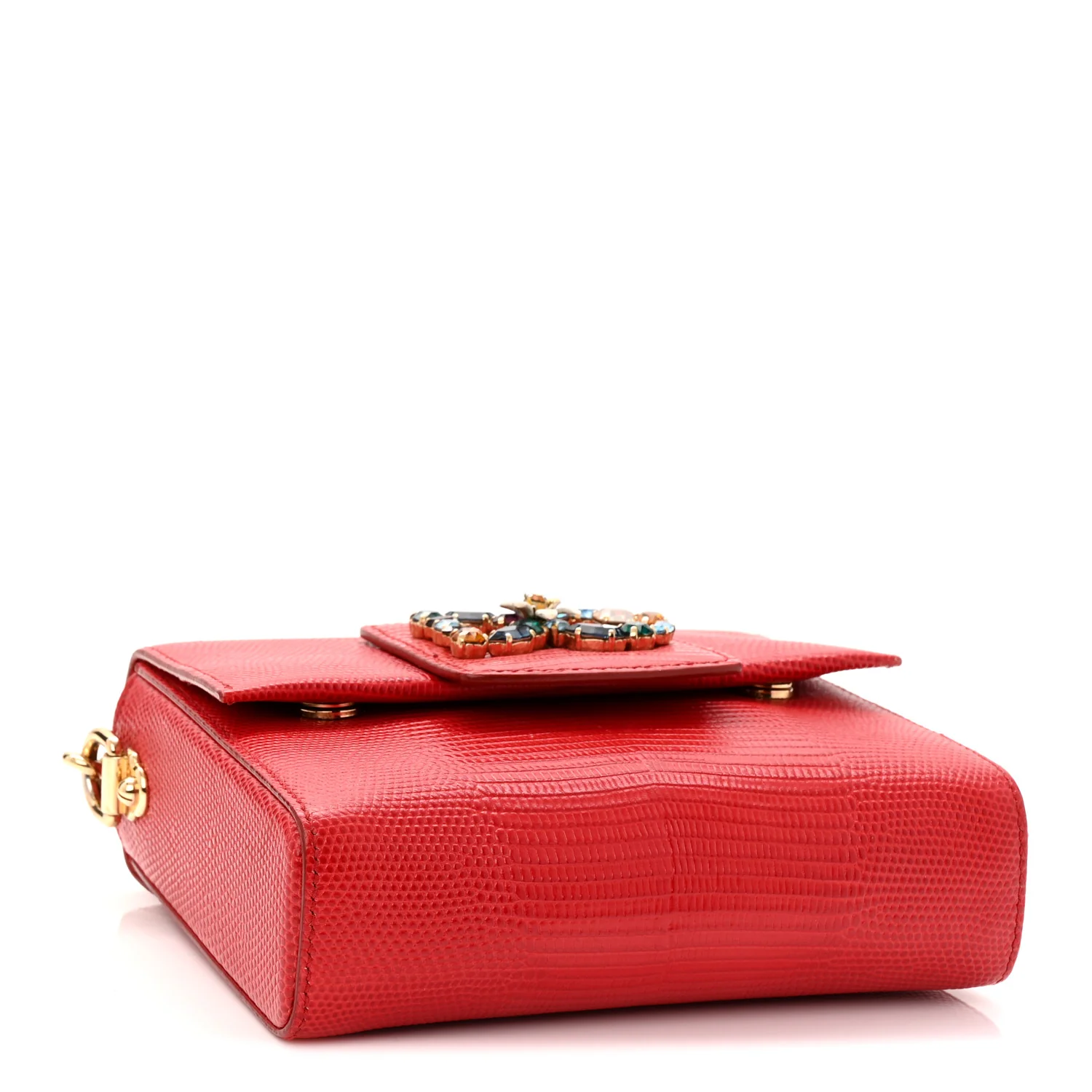 Lizard Embossed Crystal Embellished DG Millennials Mini Crossbody Bag Red - Top Club
