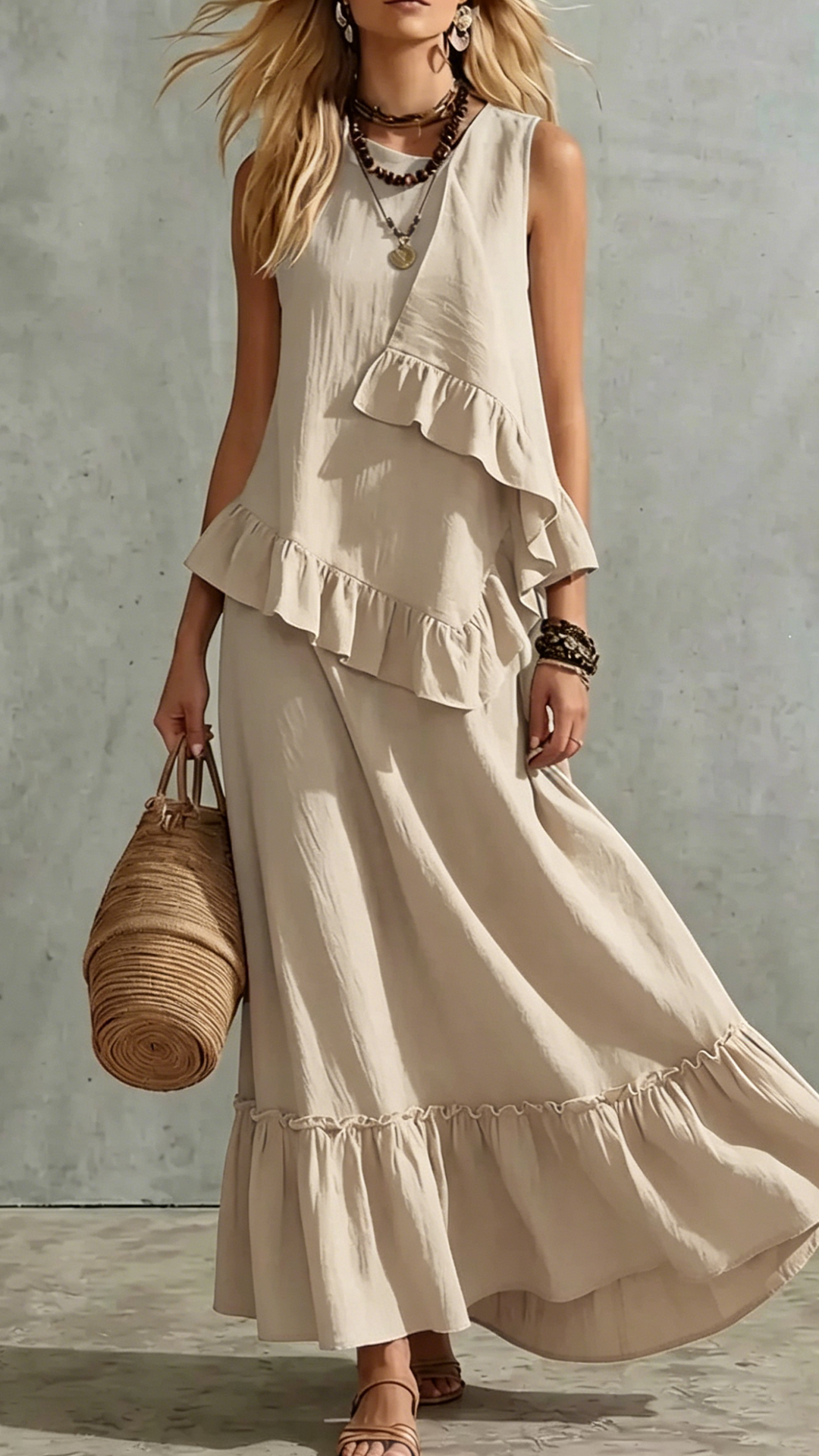 Women's Cotton-Blend Ruffled Sleeveless Maxi Dress - Nordfashionstorm - Women's Clothing, Fashion for You - Nordfashionstorm.com