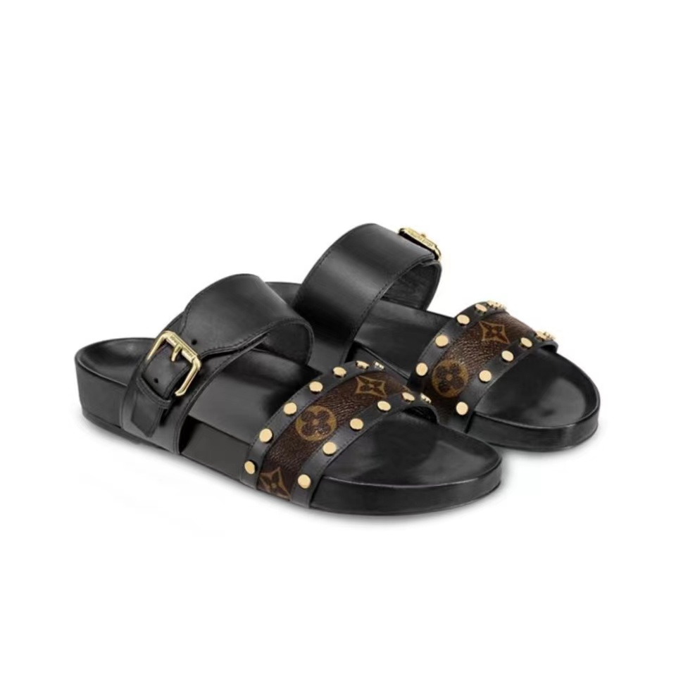 Louis Vuitton LV Bom Dia Leather Slide Sandals  (Replica) - Sneaker Replica Workshop