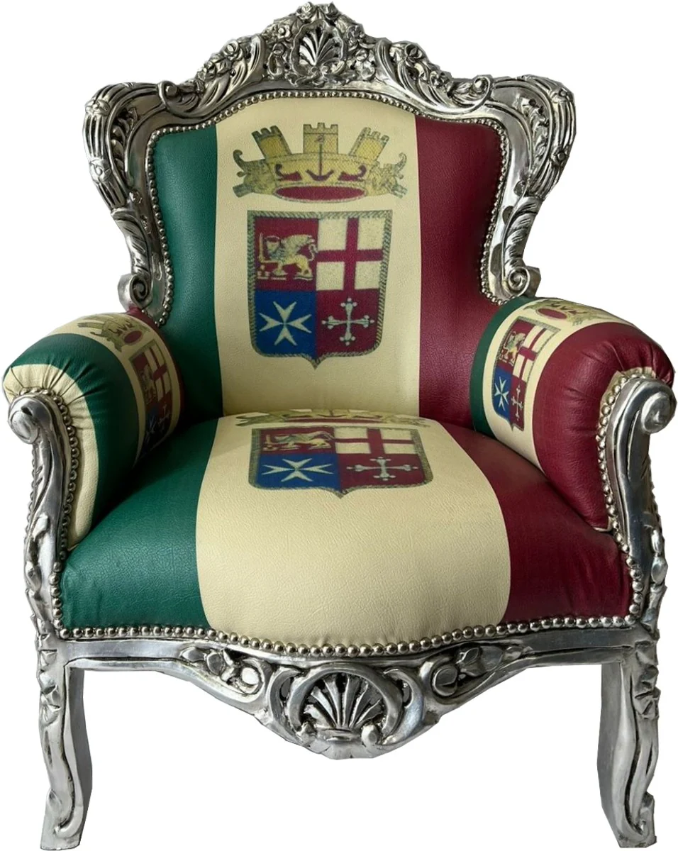 Baroque faux leather armchair Italy design / silver - Baroque furniture with Italy design