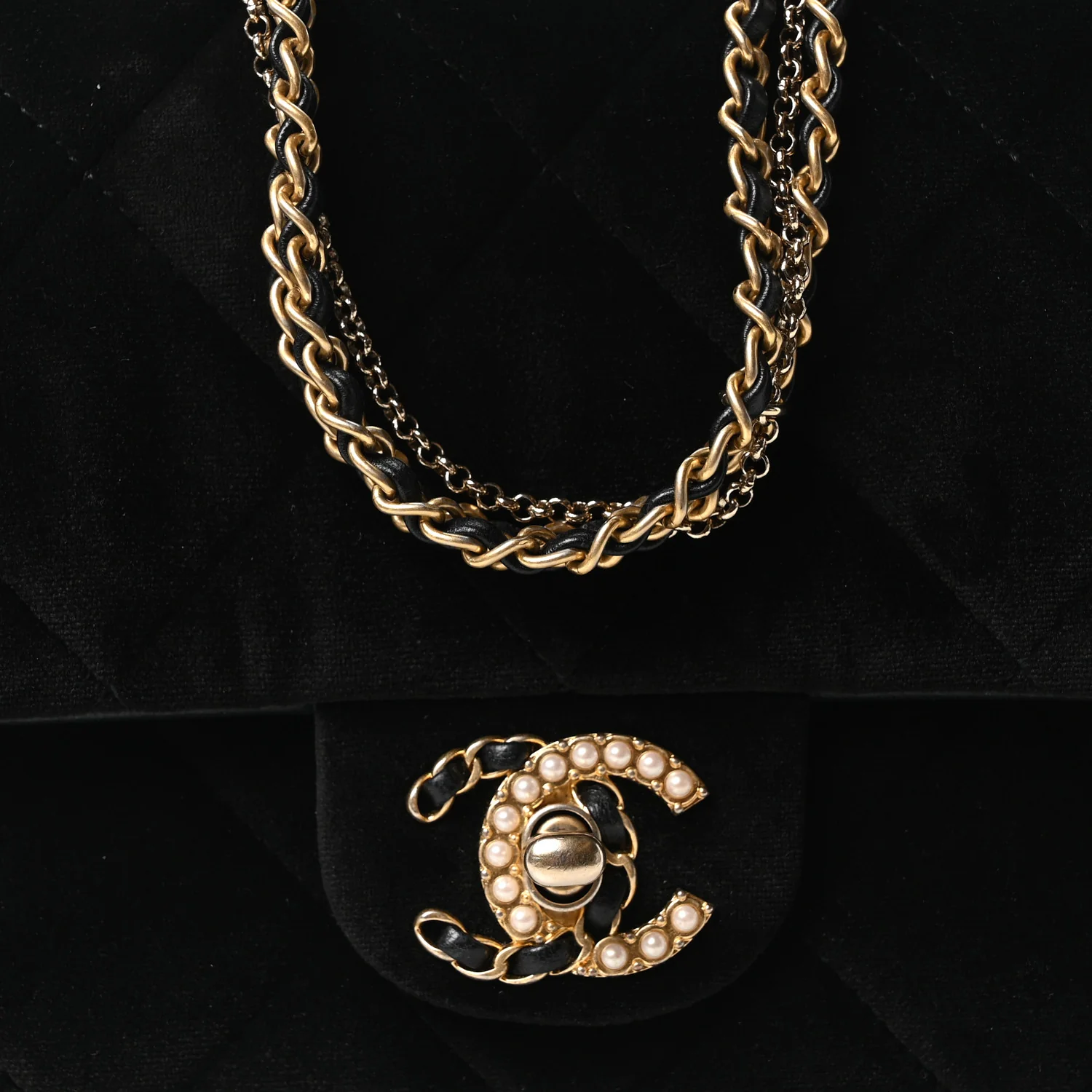 Velvet Quilted Crush On Chains Flap Bag Black - Top Club